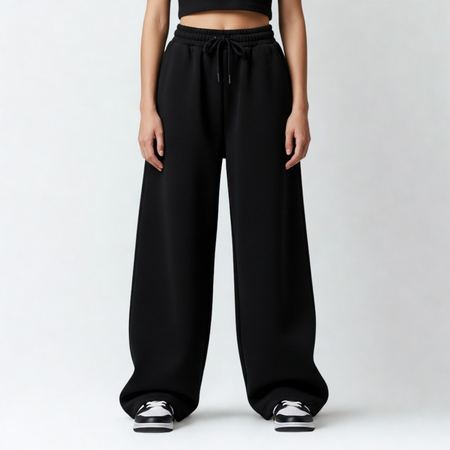 Baggy Unisex Wide Leg Sweatpants - Black