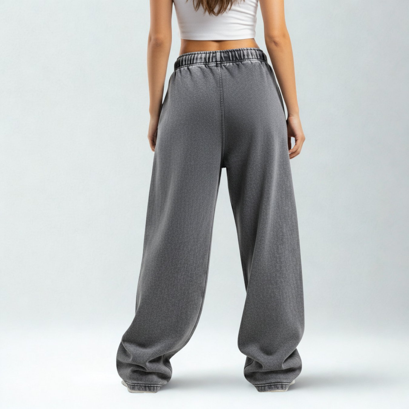 Washed Unisex Heavy Wide Leg Sweatpants - Grey