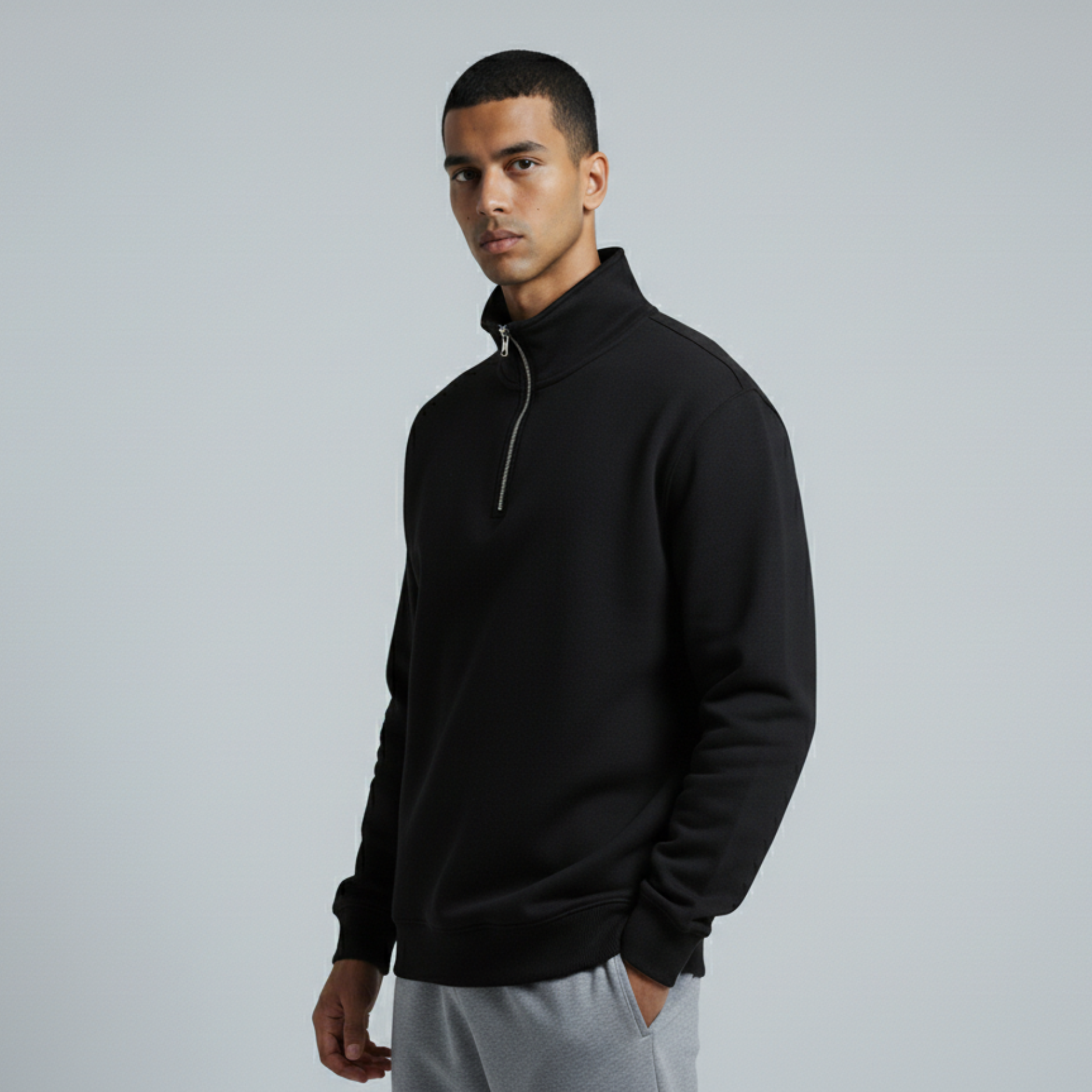 Black Unisex Quarter Zip Sweatshirt