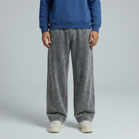 Washed Unisex Heavy Wide Leg Sweatpants - Grey