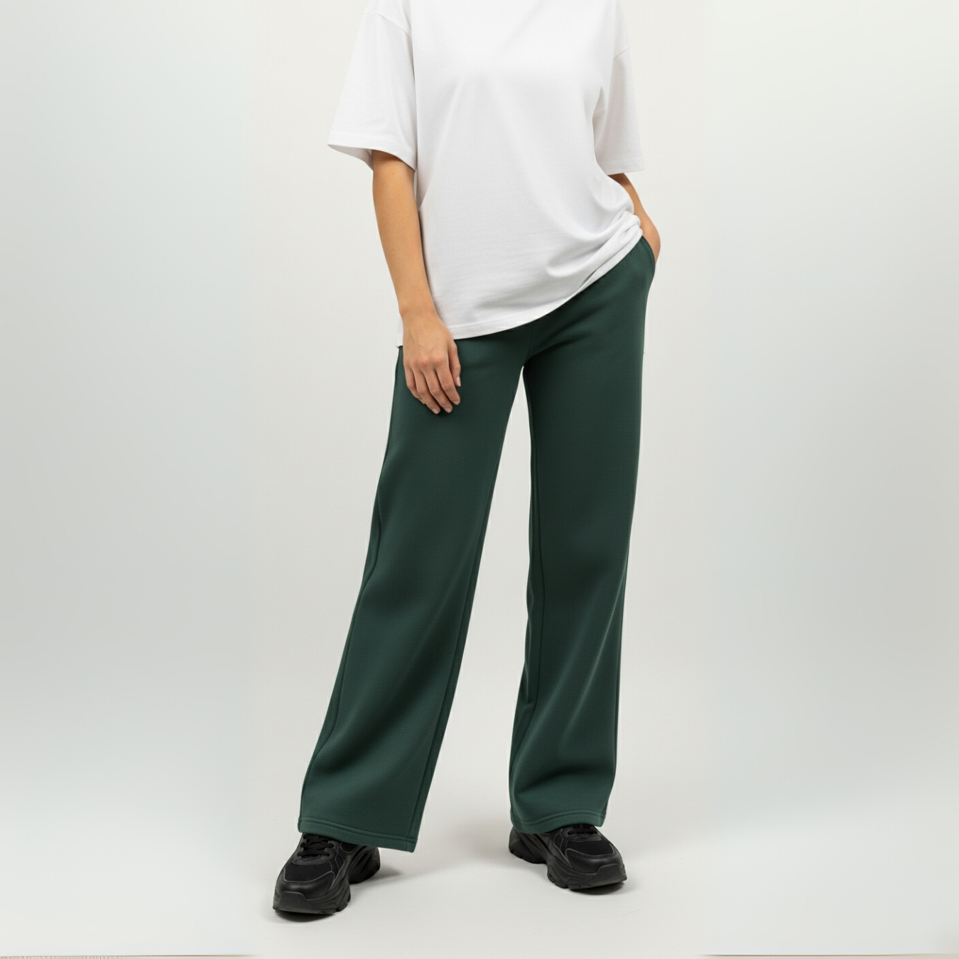 Dark Green Unisex Straight Leg Sweatpants - Basic