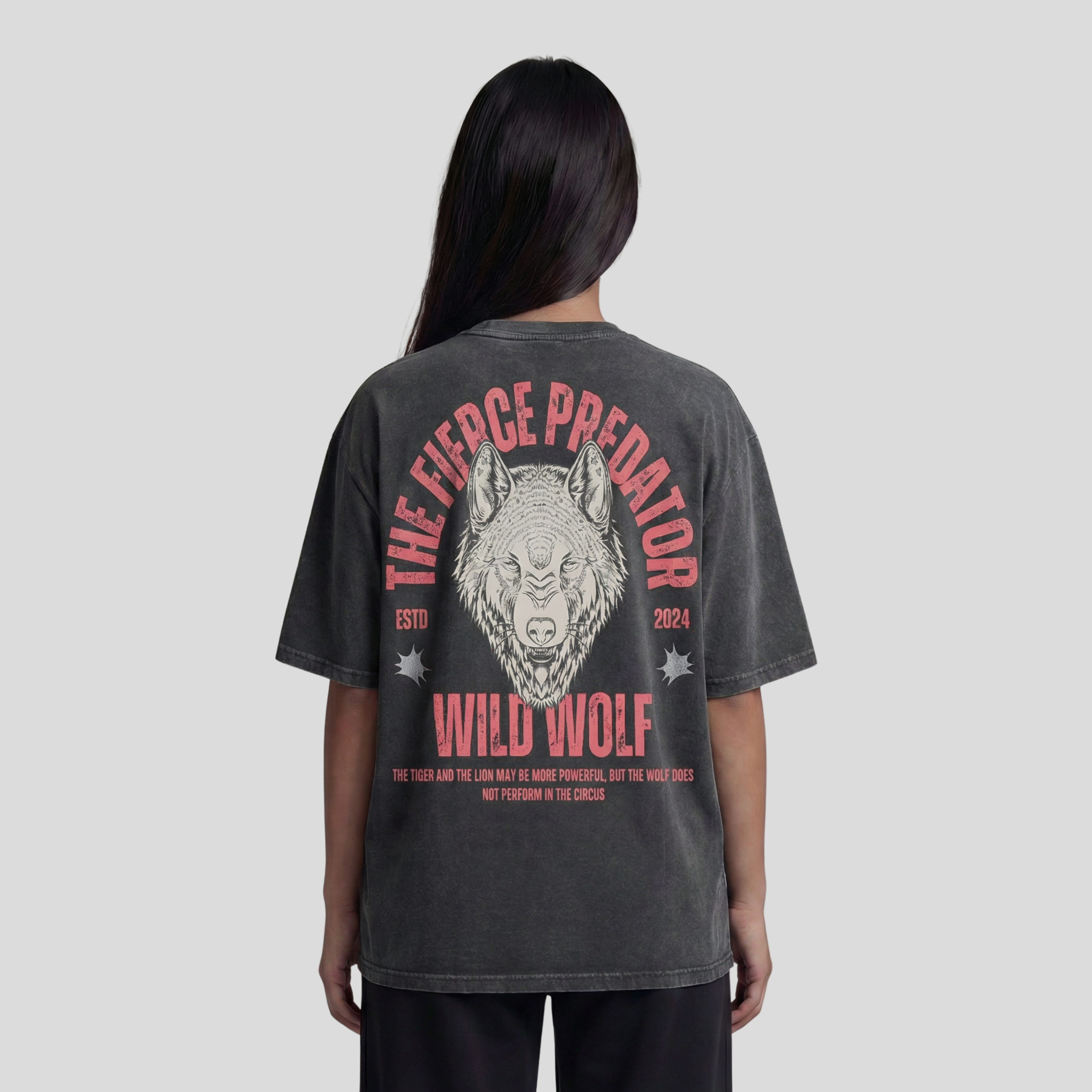 Washed Oversized Unisex T-Shirt - Wild Wolf