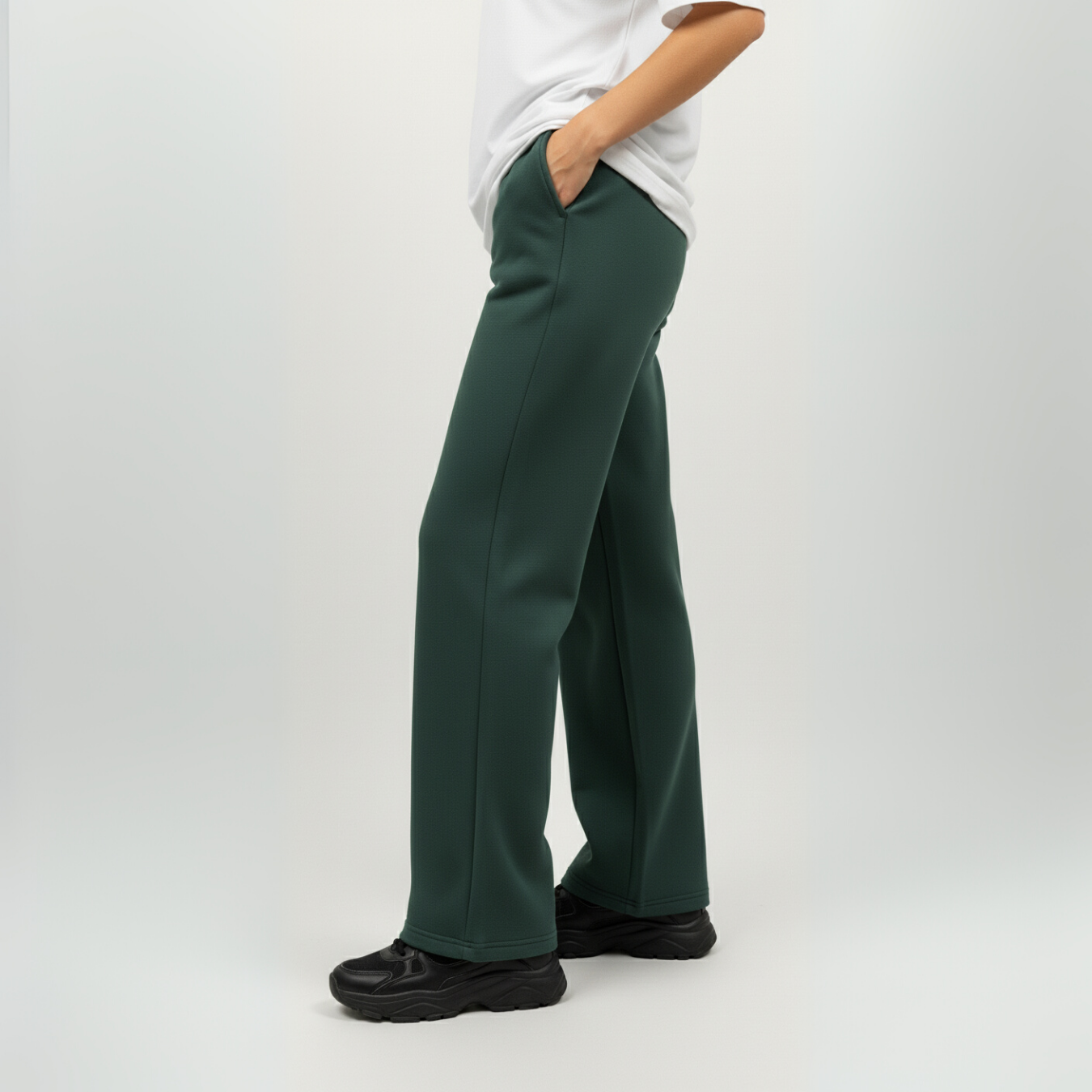 Dark Green Unisex Straight Leg Sweatpants - Basic