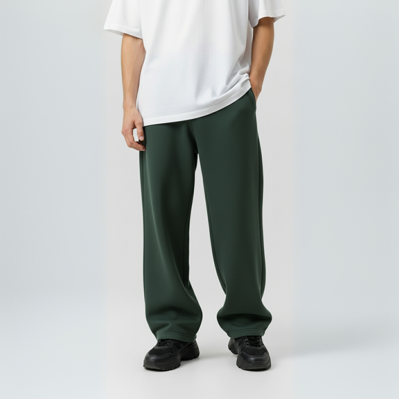 Dark Green Unisex Straight Leg Sweatpants - Basic