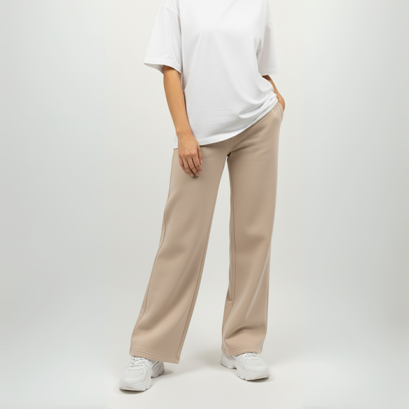 Beige Unisex Straight Leg Sweatpants - Basic