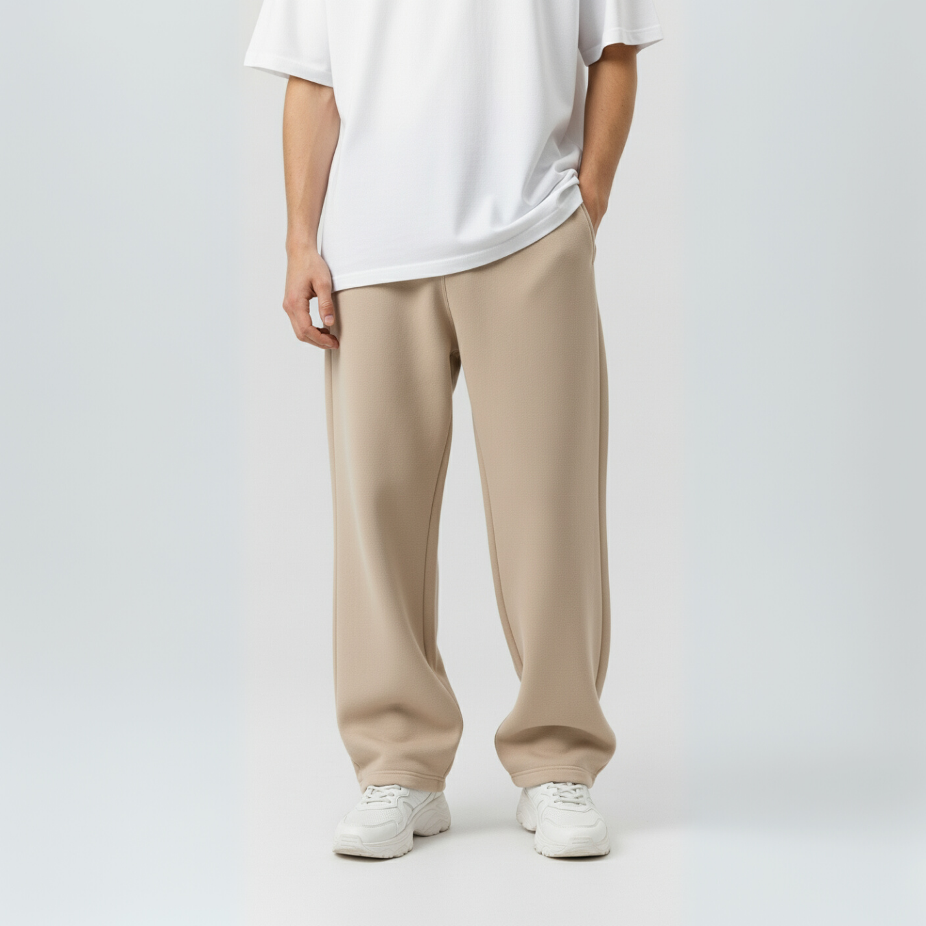 Beige Unisex Straight Leg Sweatpants - Basic