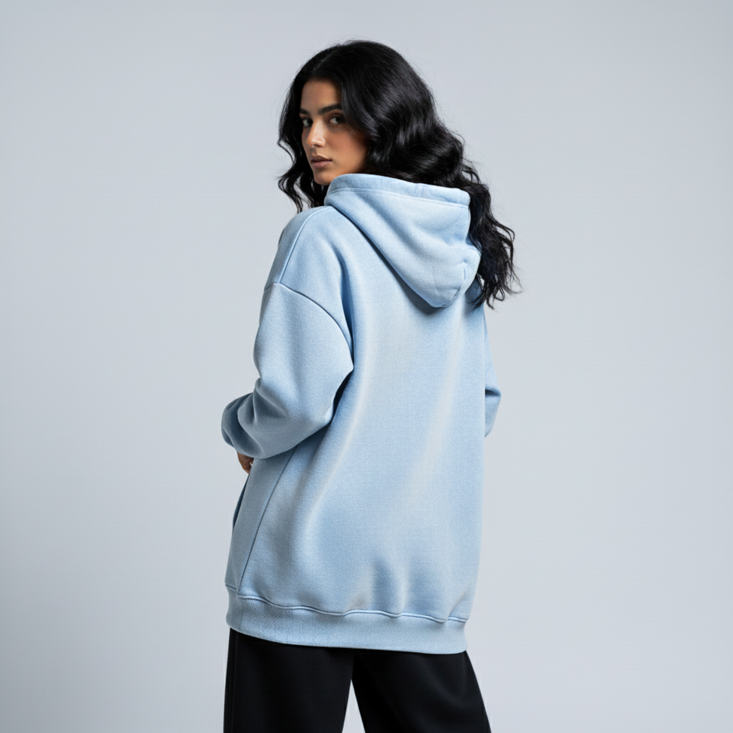Washed Oversized Unisex Hoodie - Baby Blue