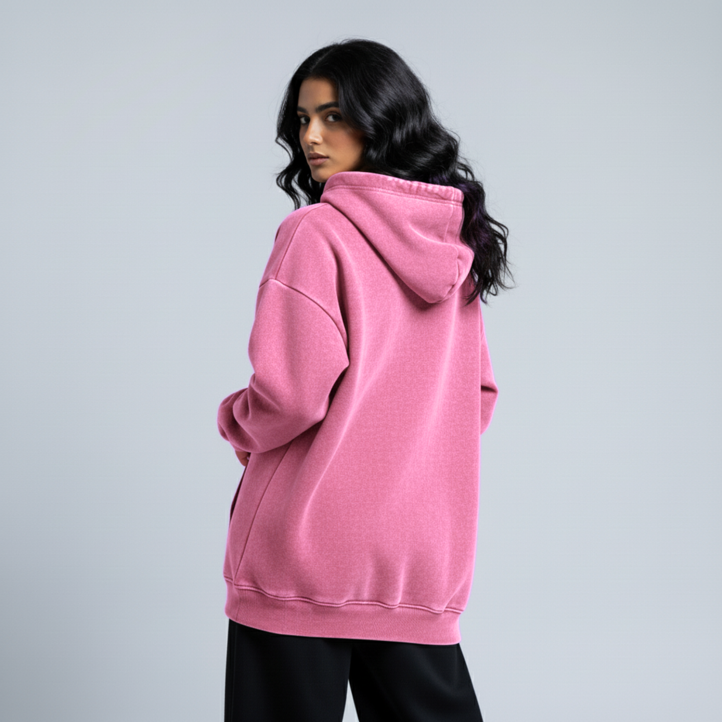 Washed Oversized Unisex Hoodie - Pink