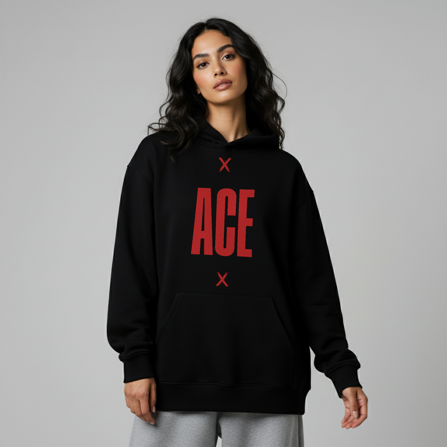 Black Oversized Unisex Hoodie - Ace