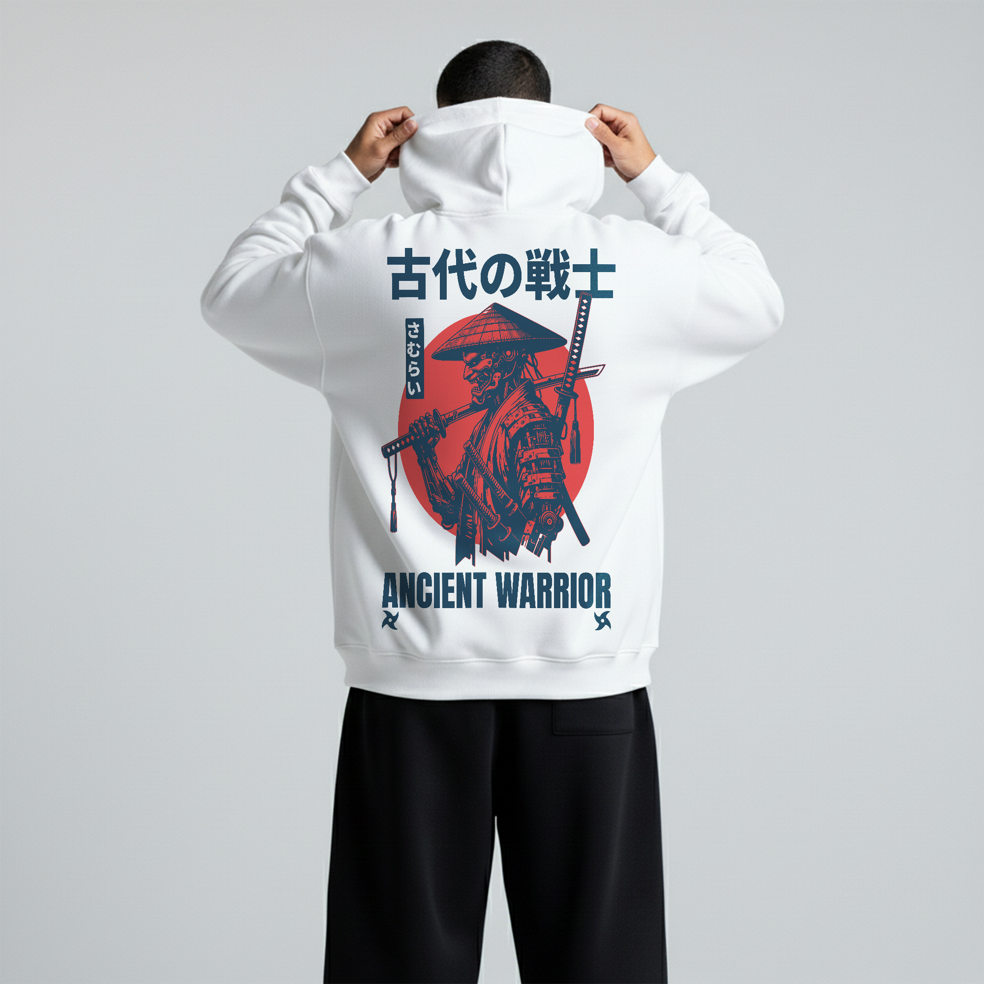 White Oversized Unisex Hoodie - Ancient warrior