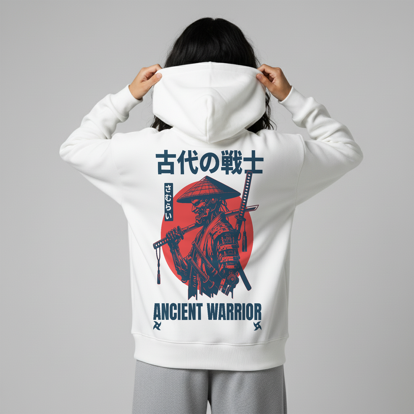 White Oversized Unisex Hoodie - Ancient warrior
