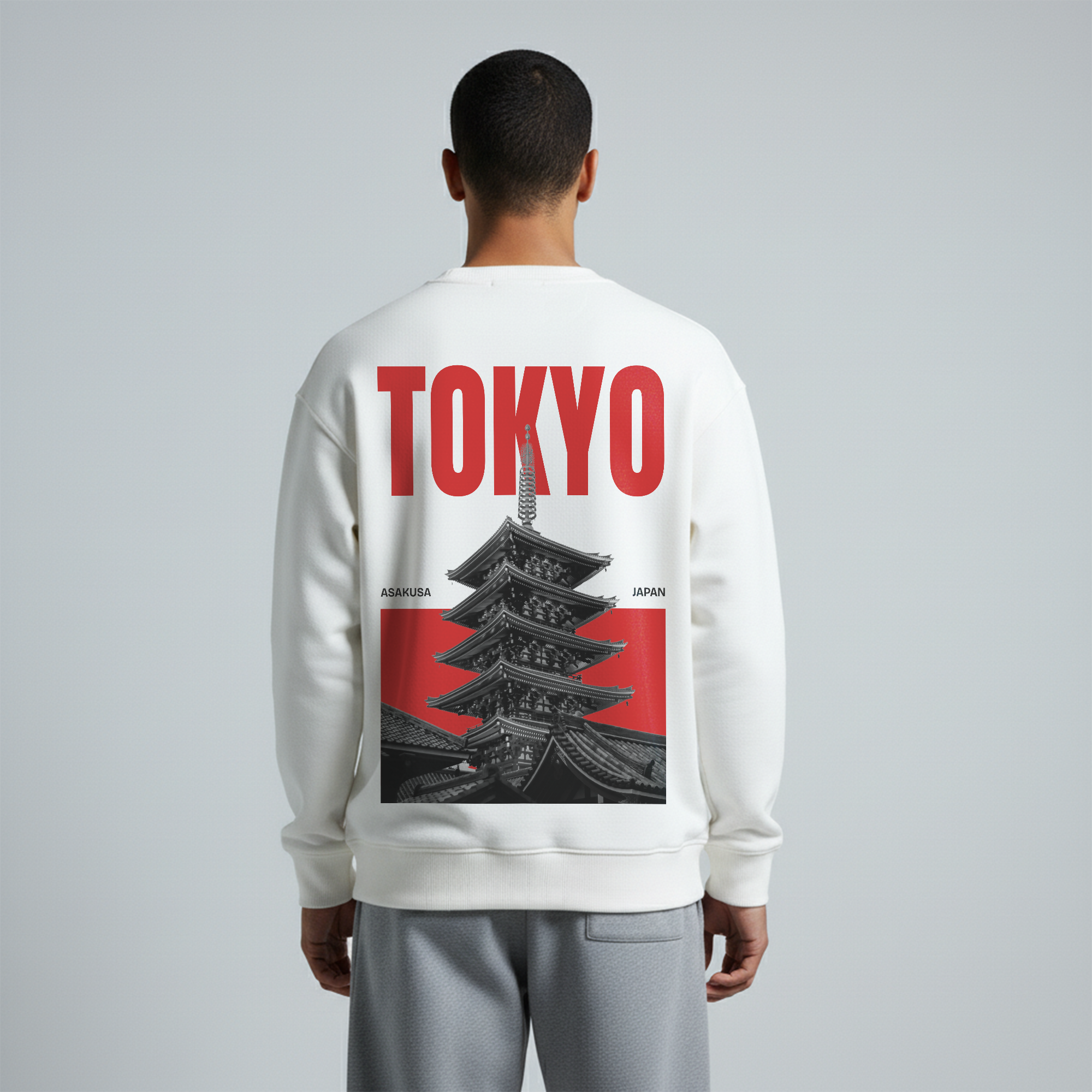 White Crewneck Unisex Sweatshirt - Asakusa