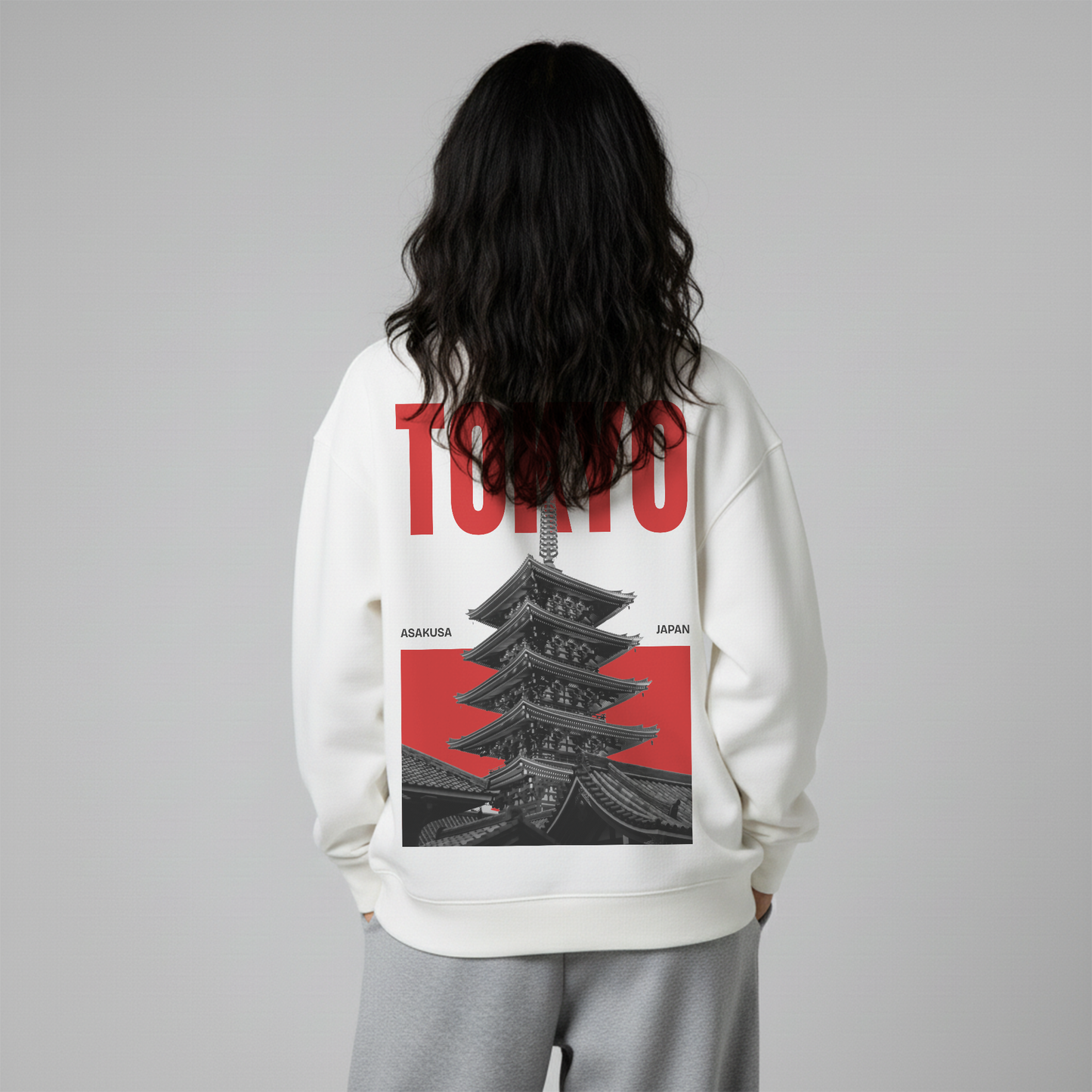 White Crewneck Unisex Sweatshirt - Asakusa