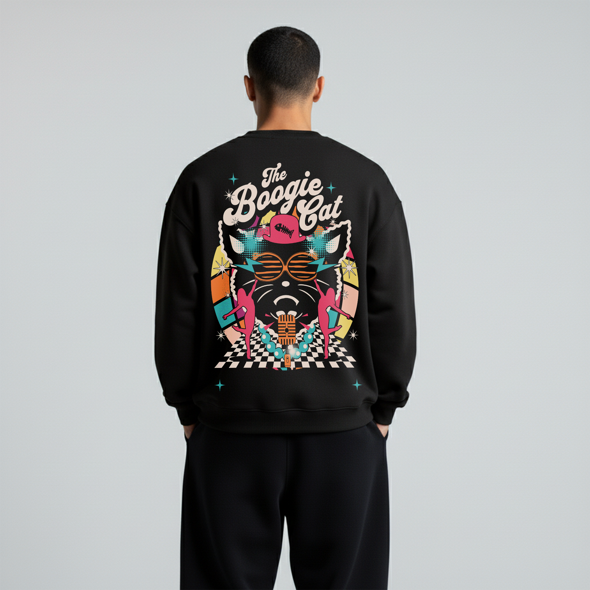 Black Crewneck Unisex Sweatshirt - The boogie cat