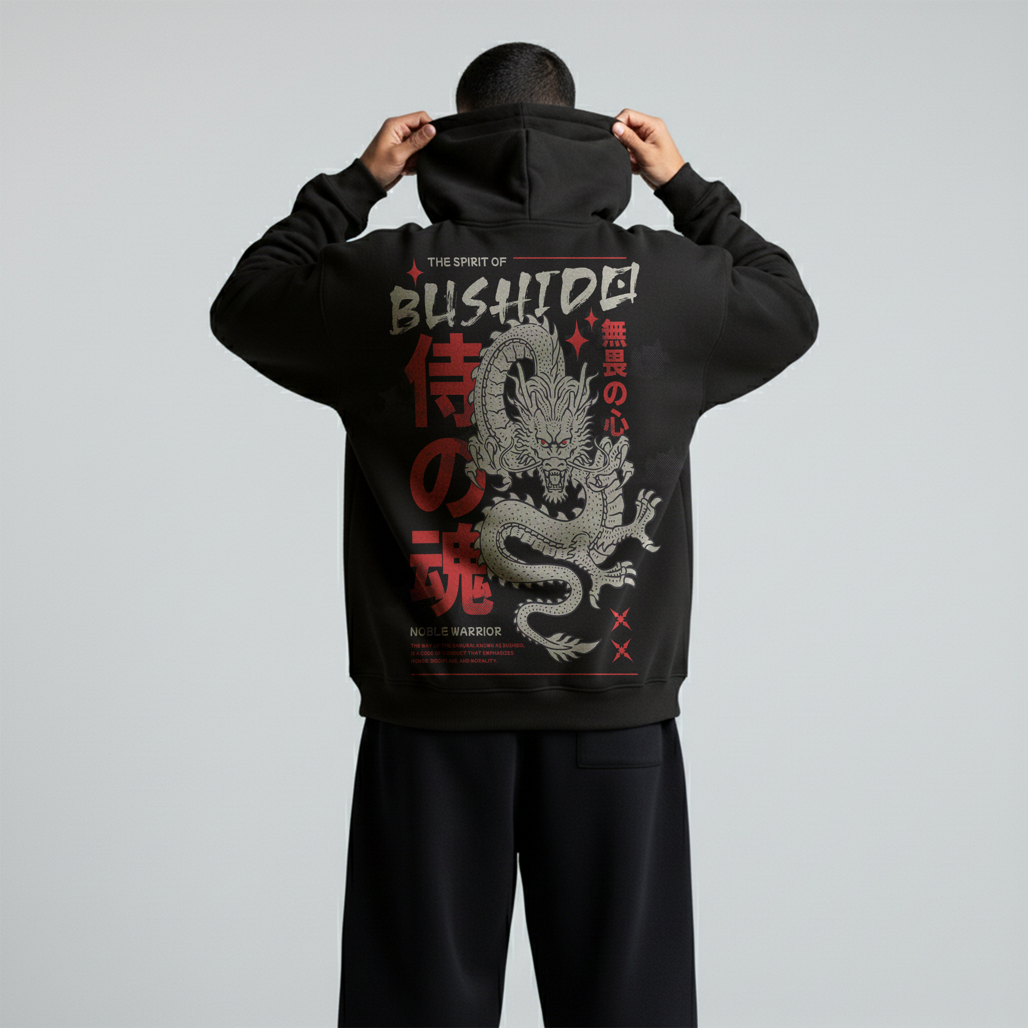 Black Oversized Unisex Hoodie - Bushido Dragon