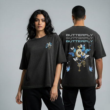 Washed Oversized Unisex T-Shirt - Butterfly