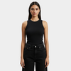Women Black Crewneck Ribbed Tank Top