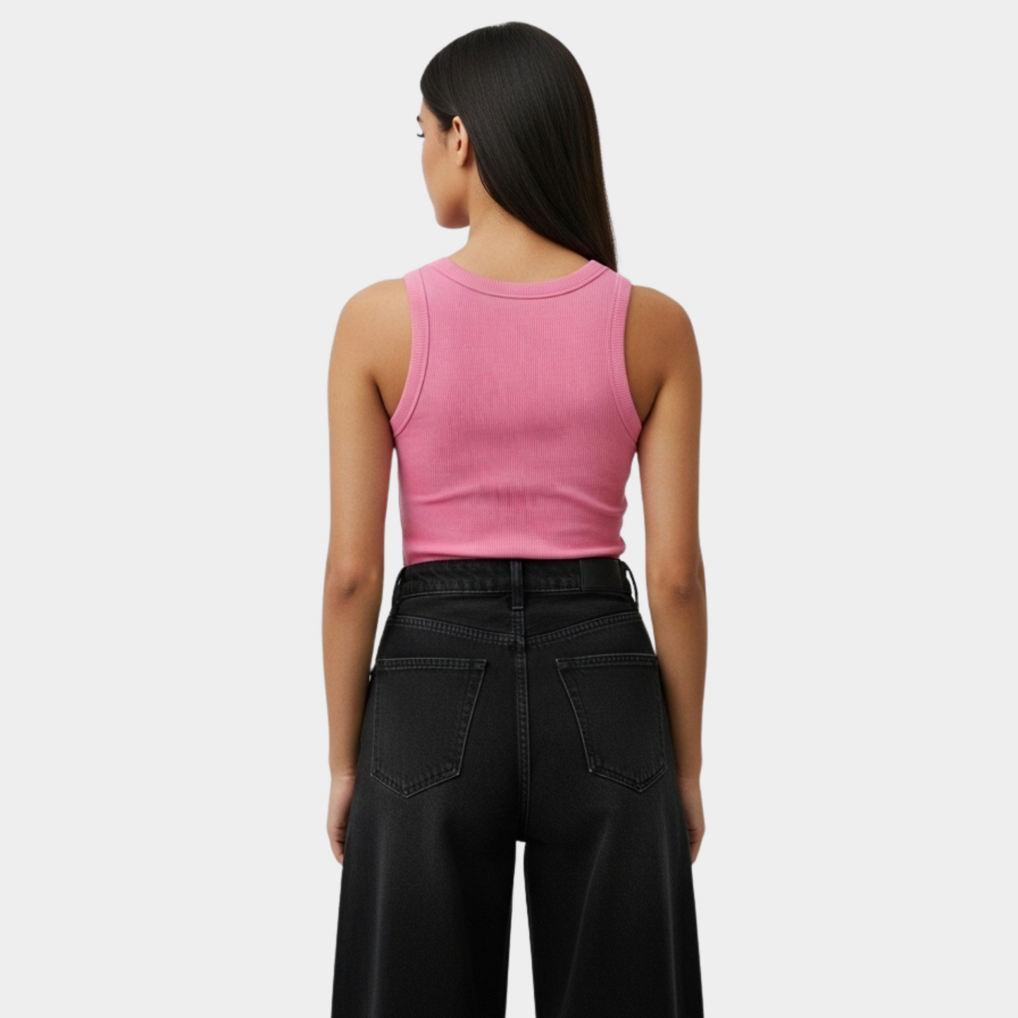 Women Pink Crewneck Ribbed Tank Top