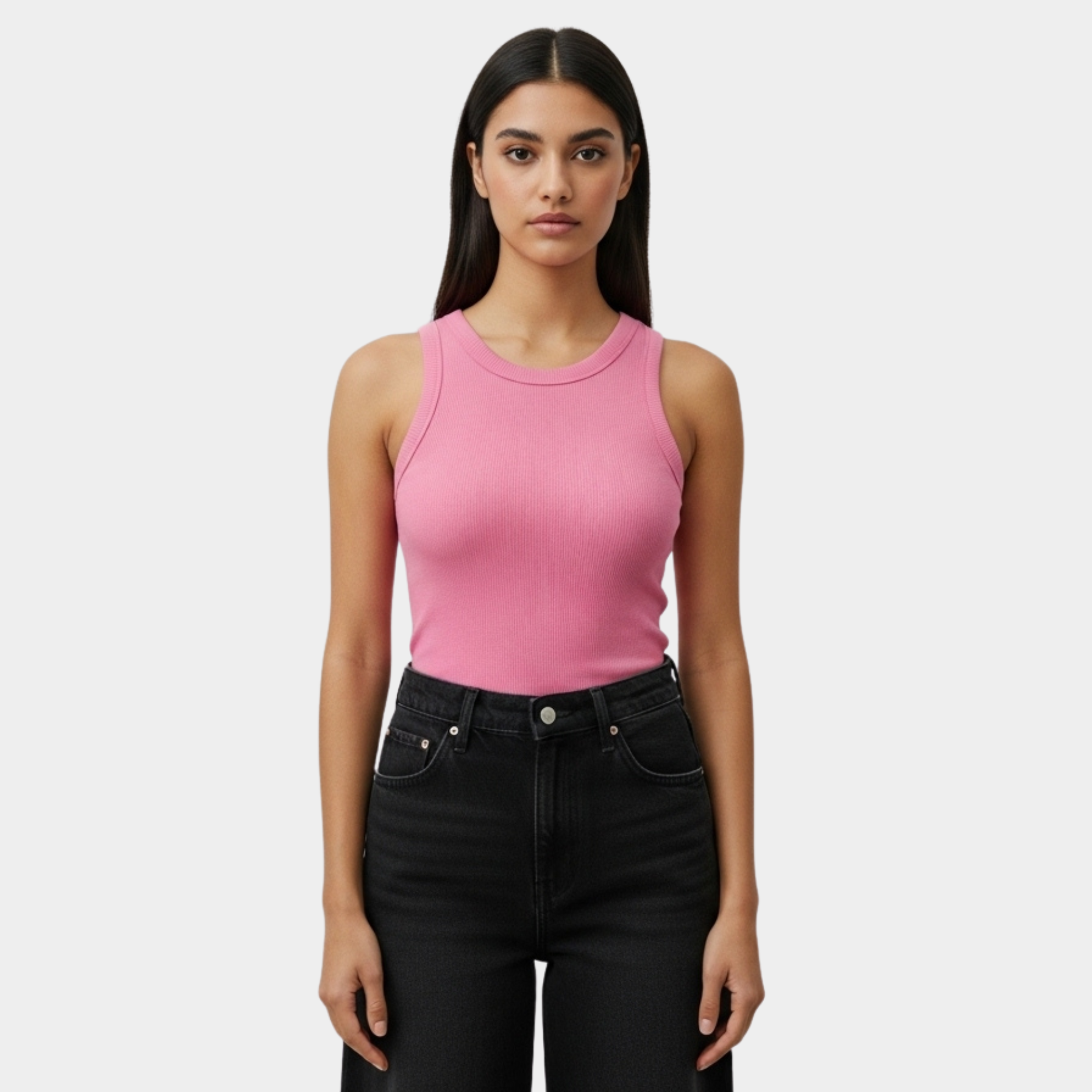 Women Pink Crewneck Ribbed Tank Top
