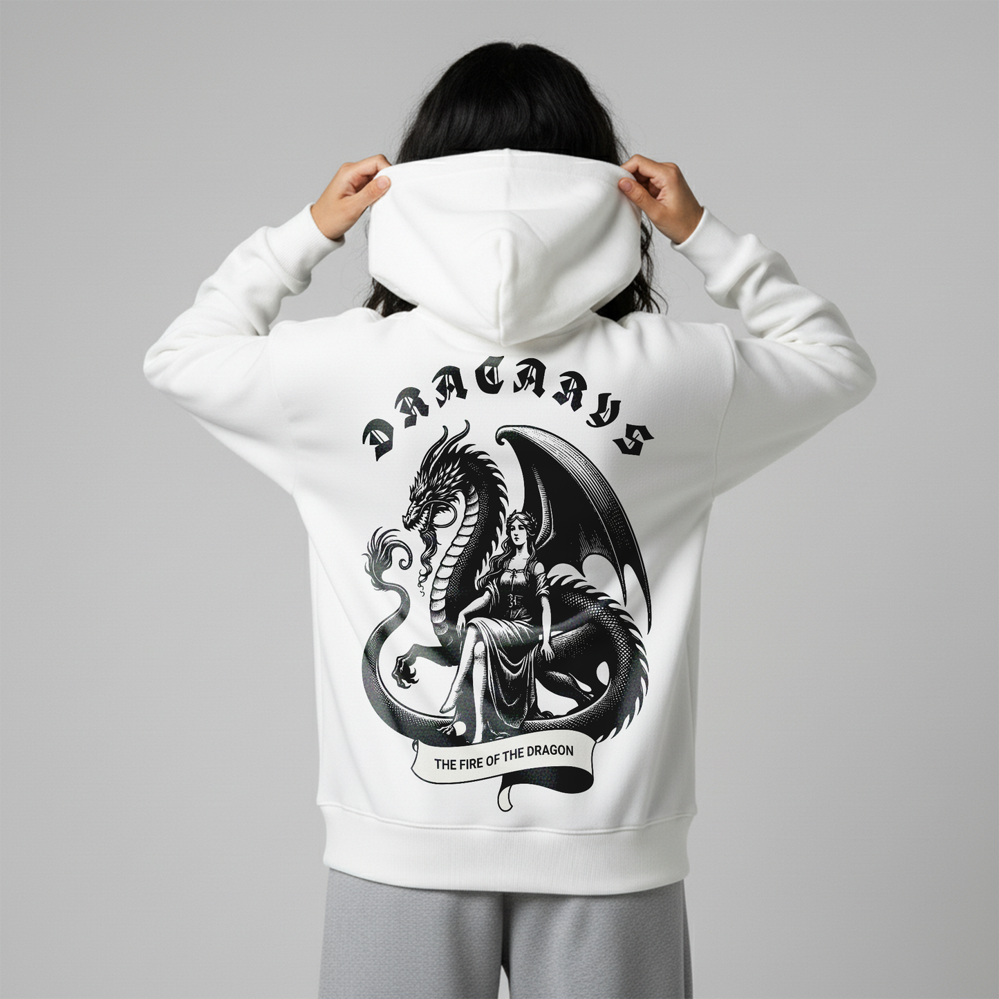 White Oversized Unisex Hoodie - Dracarys