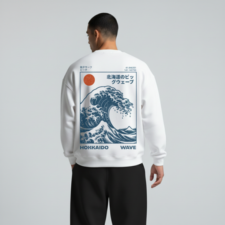 White Crewneck Unisex Sweatshirt - Hokkaido wave