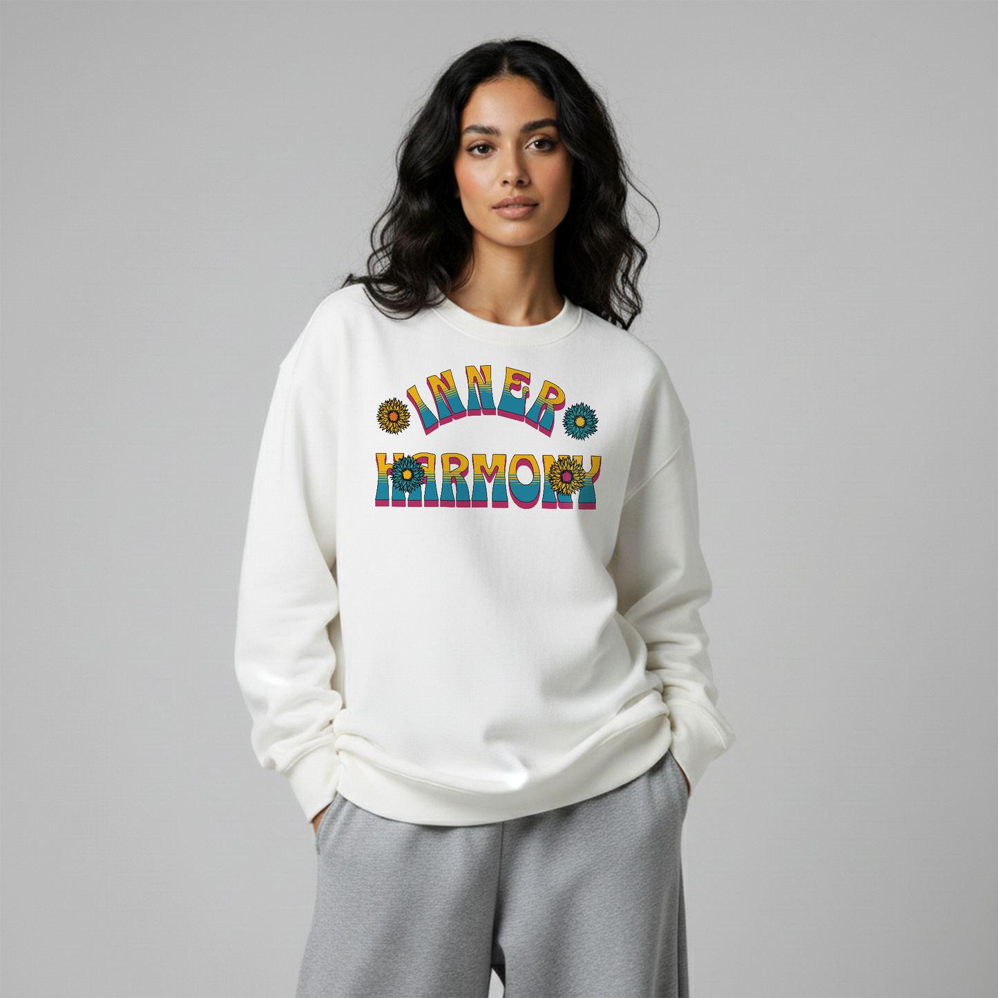 White Crewneck Unisex Sweatshirt - Inner harmony