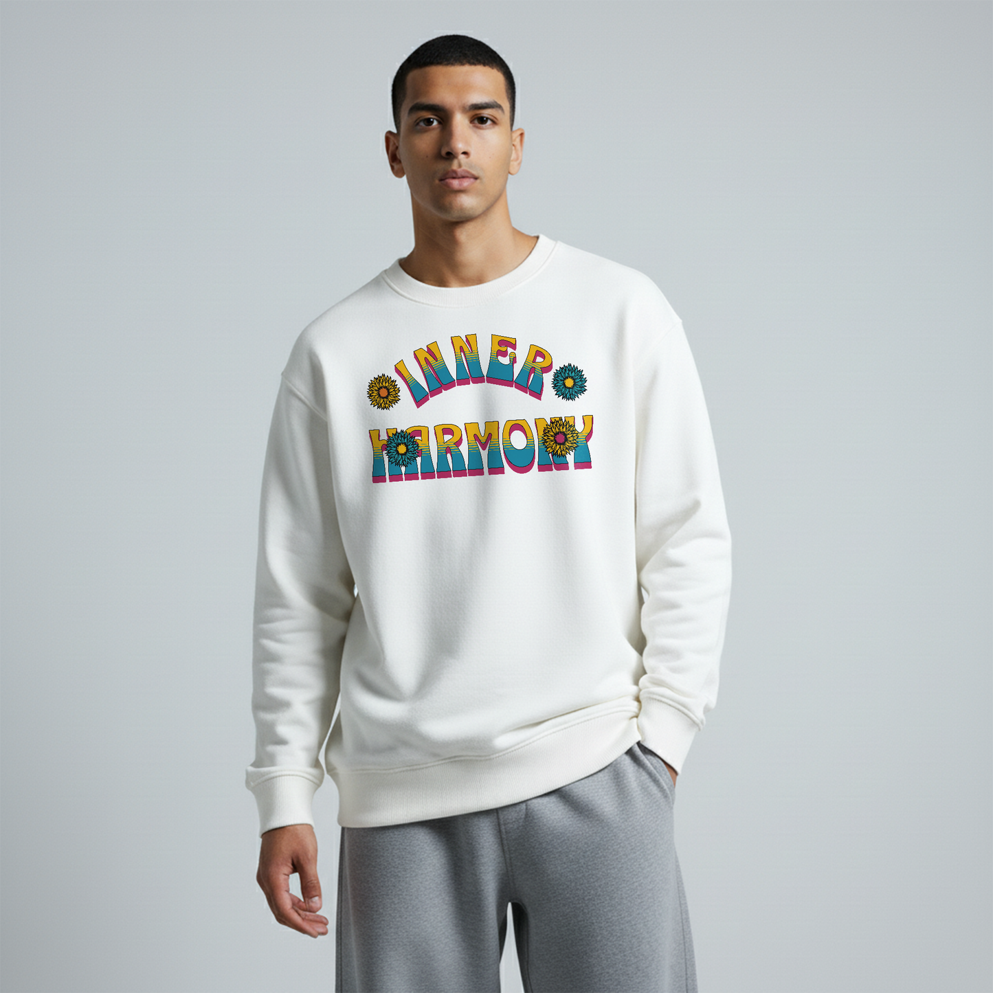 White Crewneck Unisex Sweatshirt - Inner harmony