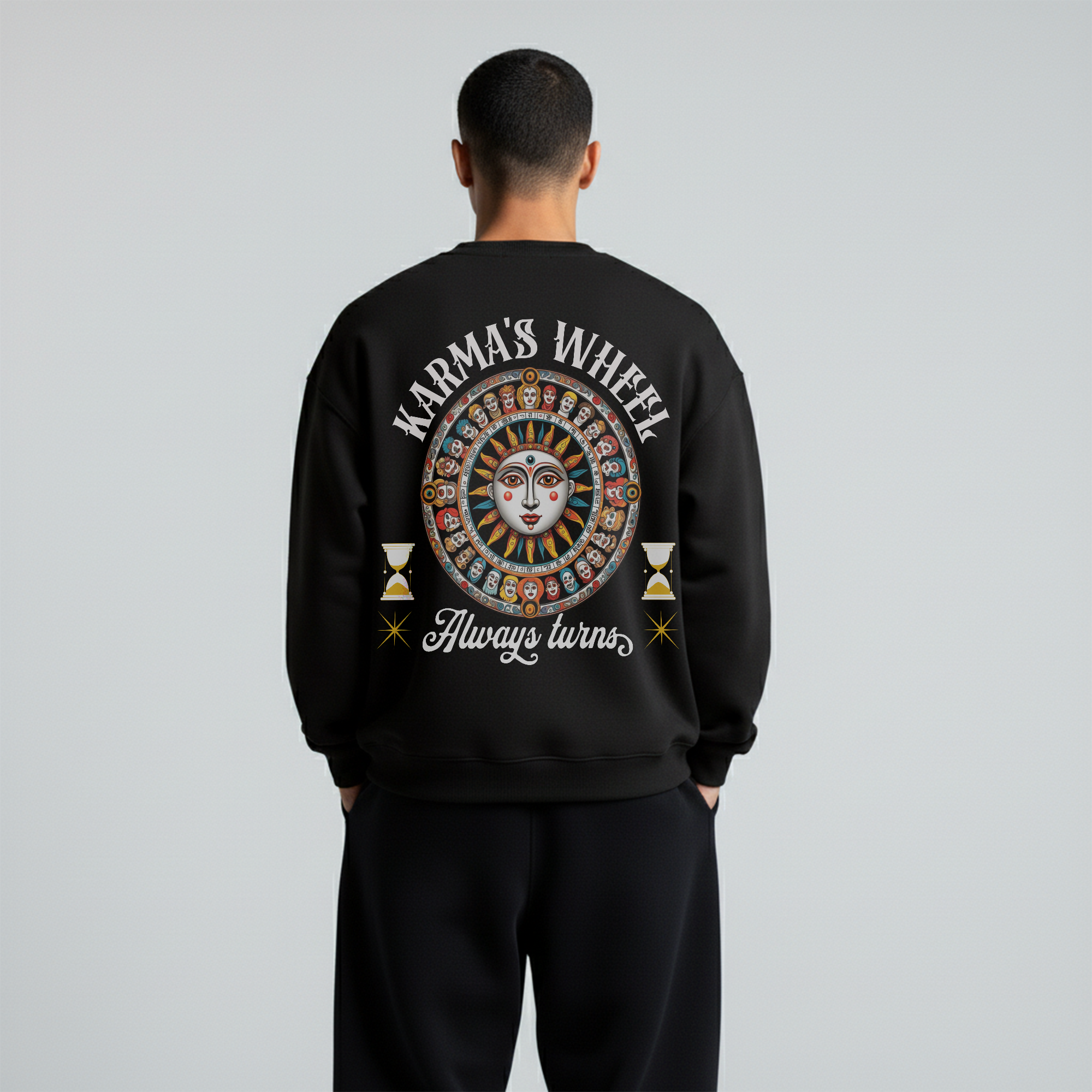 Black Crewneck Unisex Sweatshirt - Karma's wheel