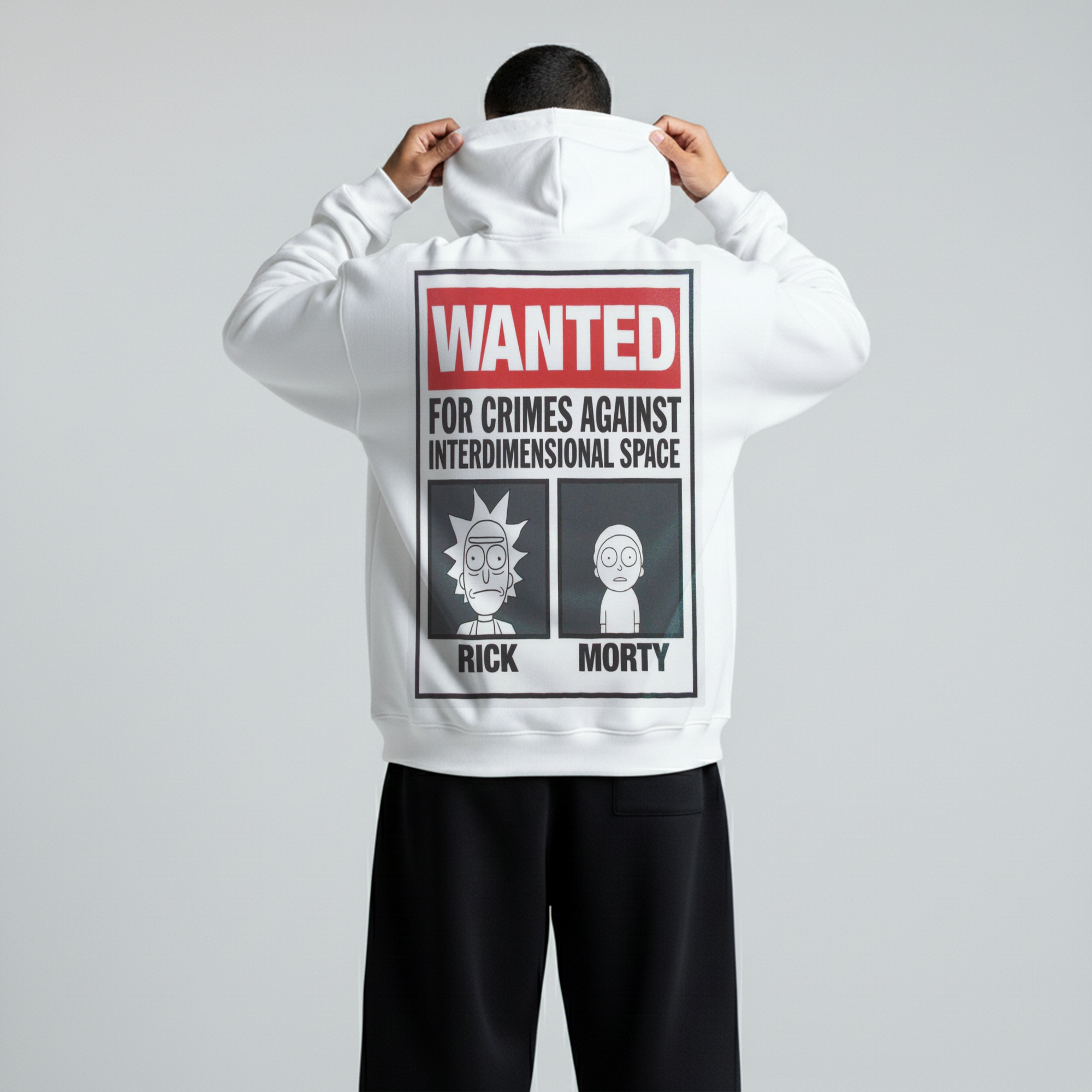 White Oversized Unisex Hoodie - Rick & Morty