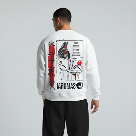 White Crewneck Unisex Sweatshirt - Samurai
