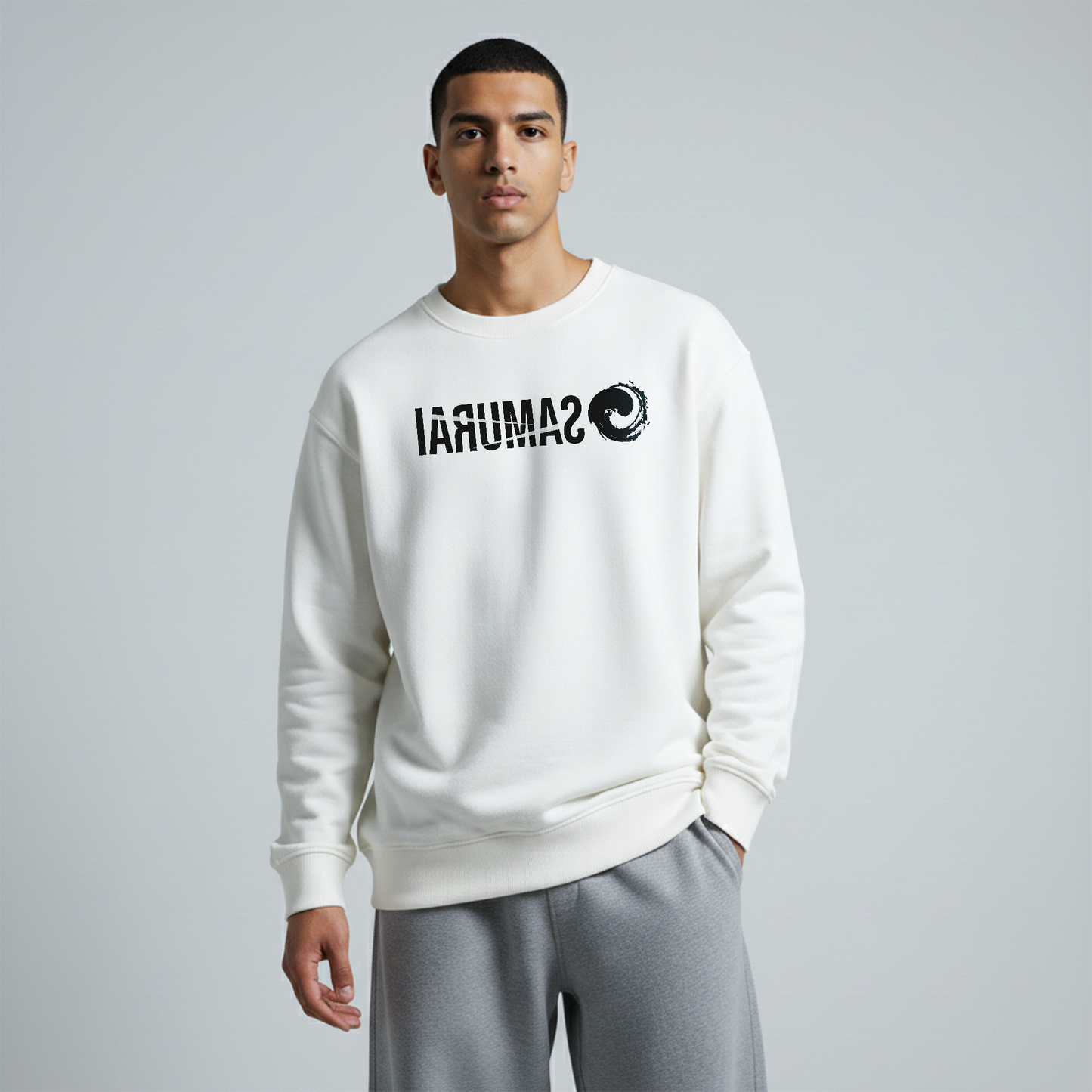 White Crewneck Unisex Sweatshirt - Samurai