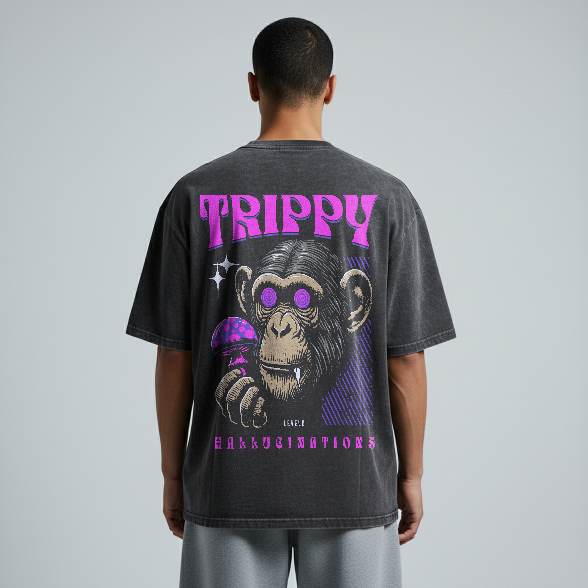 Washed Oversized Unisex T-Shirt - Trippy Chimpanzee