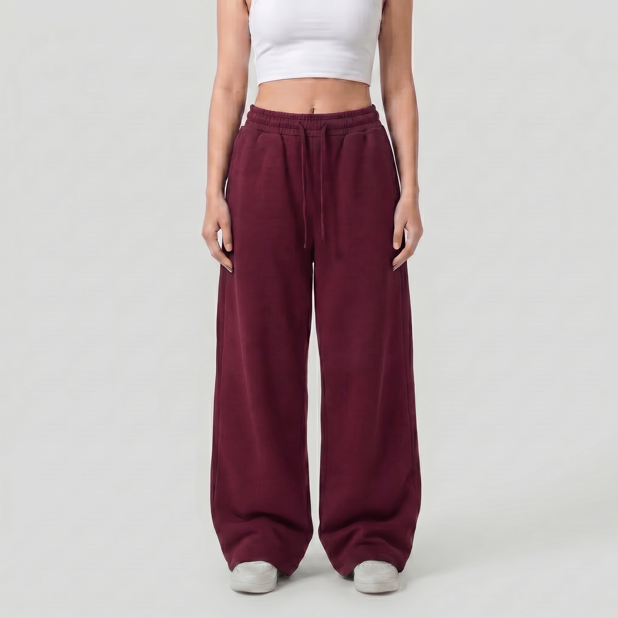 Baggy Unisex Wide Leg Summer Sweatpants - Burgundy