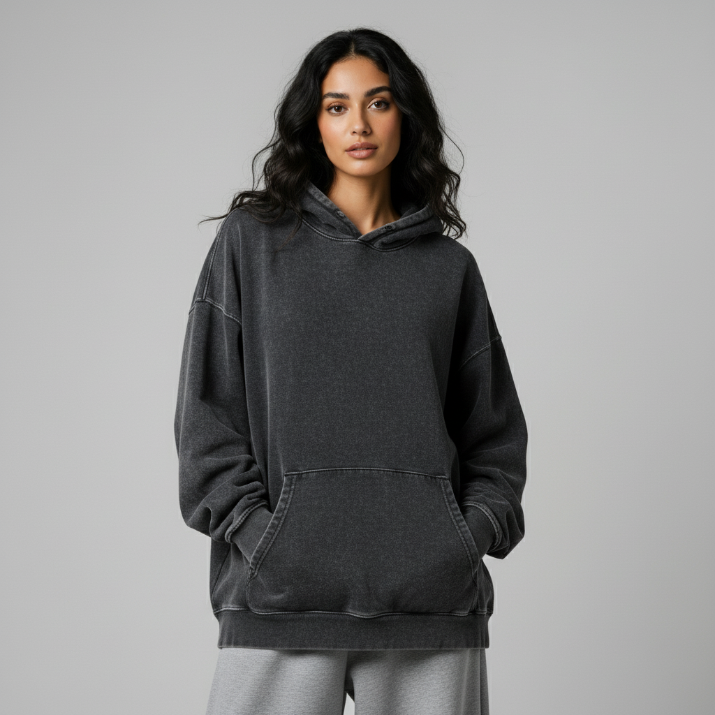 Washed Oversized Unisex Hoodie - Dark Grey
