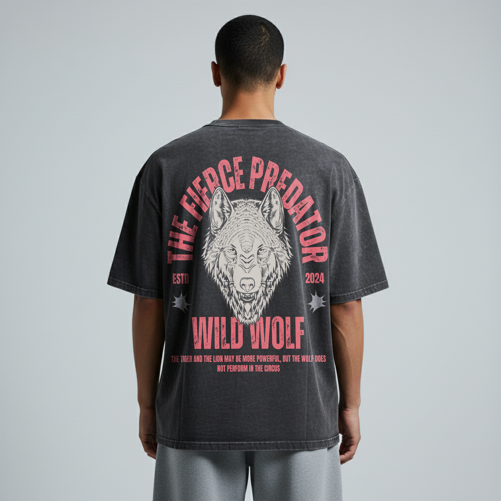 Washed Oversized Unisex T-Shirt - Wild Wolf