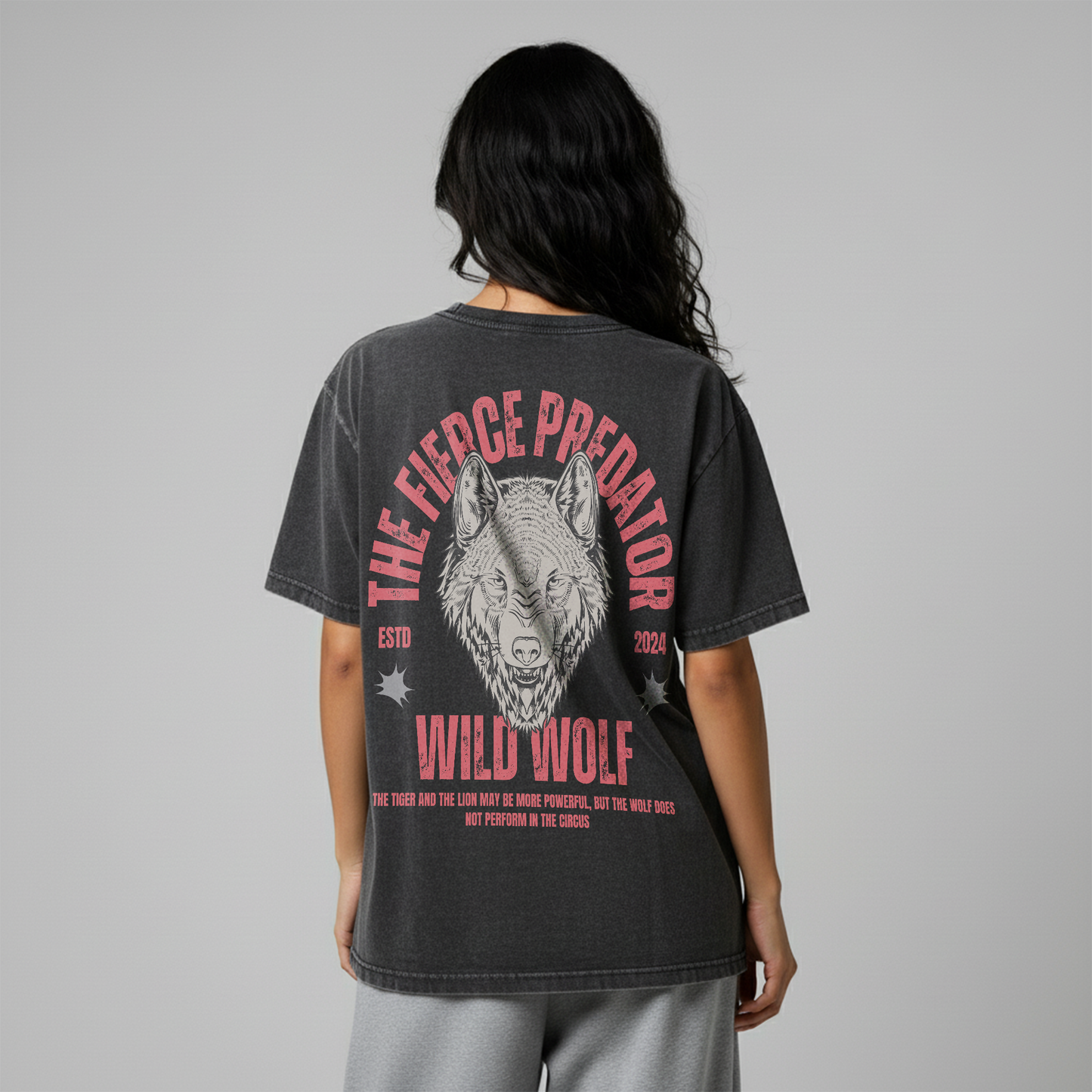 Washed Oversized Unisex T-Shirt - Wild Wolf