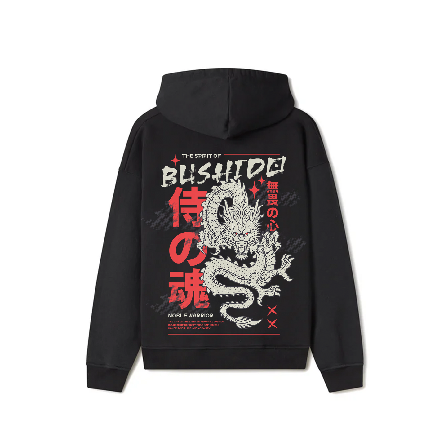 Black Oversized Unisex Hoodie - Bushido Dragon