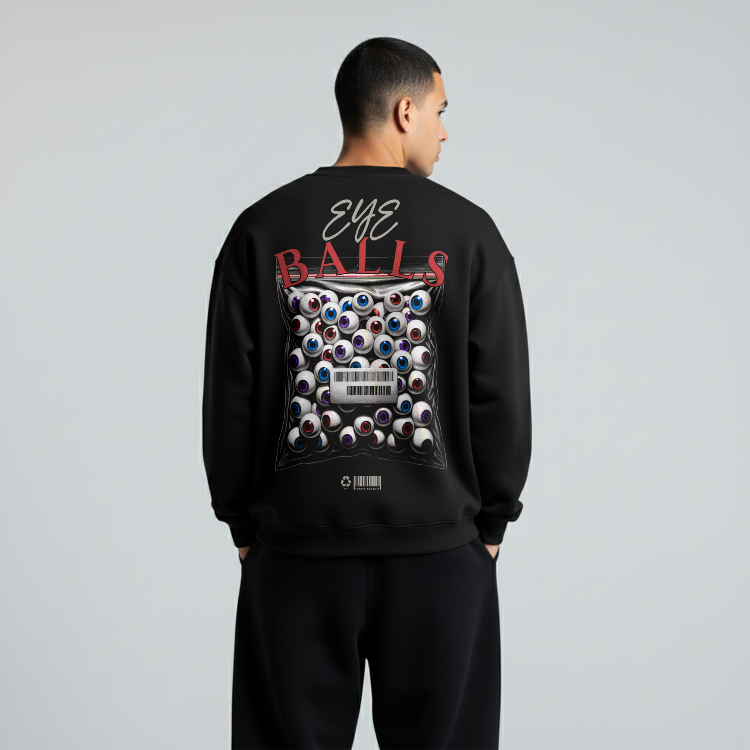 Black Crewneck Unisex Sweatshirt - eye balls