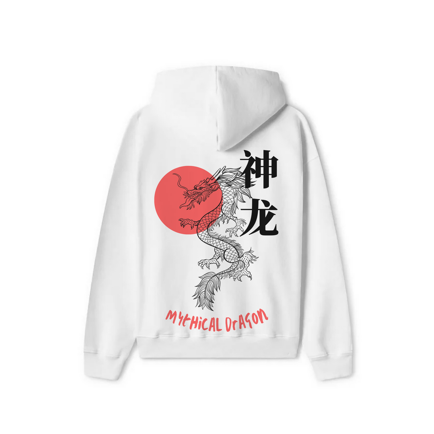 White Oversized Unisex Hoodie - Mythical Dragon