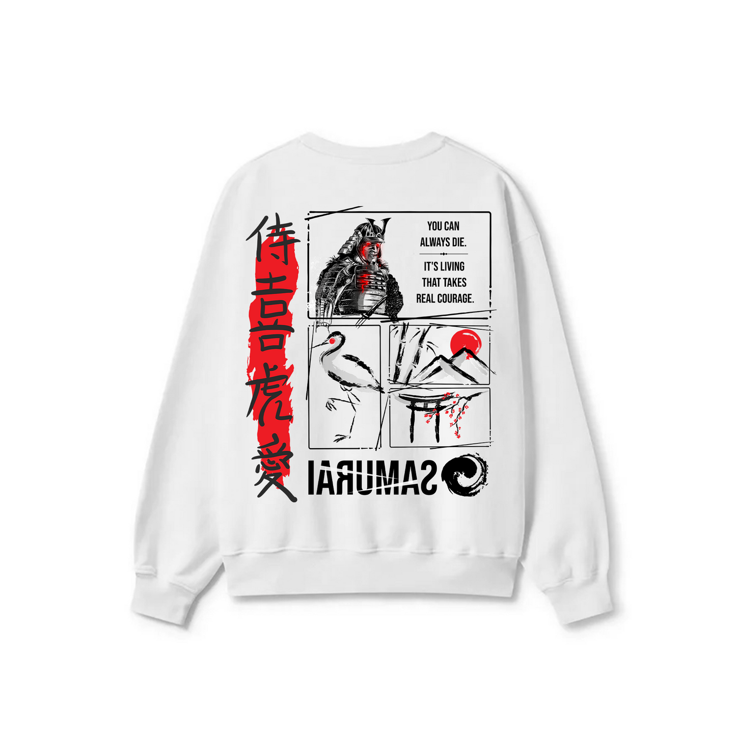 White Crewneck Unisex Sweatshirt - Samurai