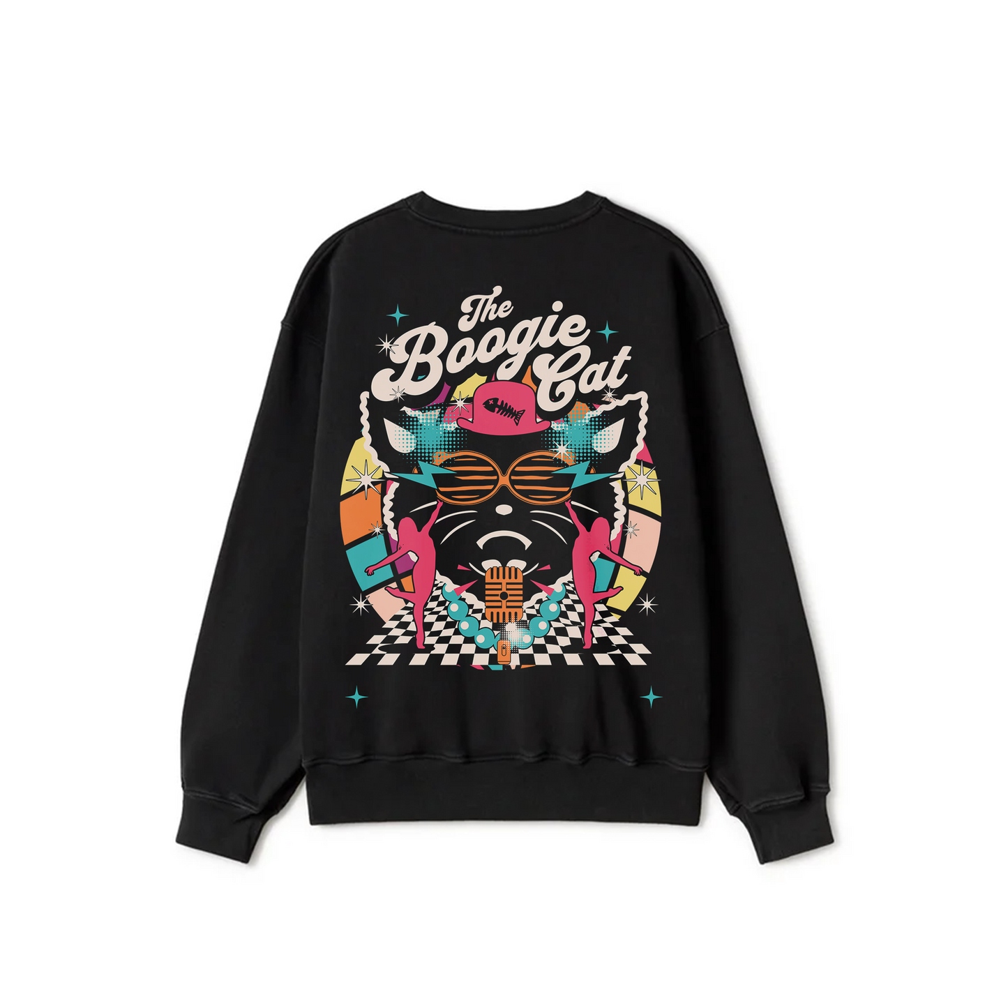Black Crewneck Unisex Sweatshirt - The boogie cat