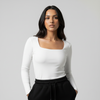 White Squared Neck Long Sleeve Women's Top