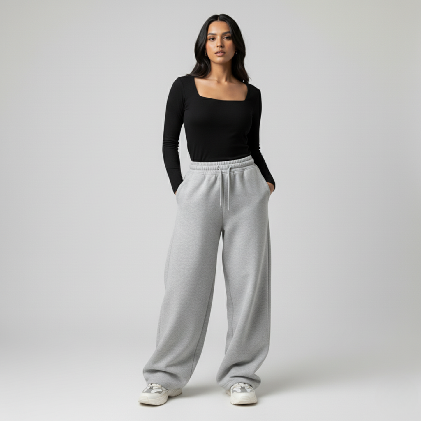 Black Squared Neck Long Sleeve Women's Top