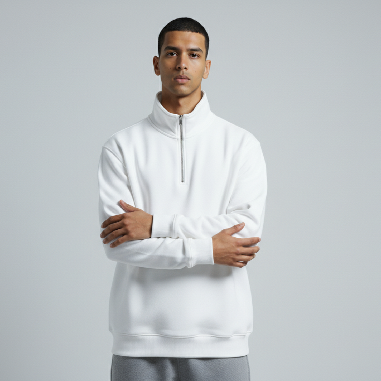 White Unisex Quarter Zip Sweatshirt