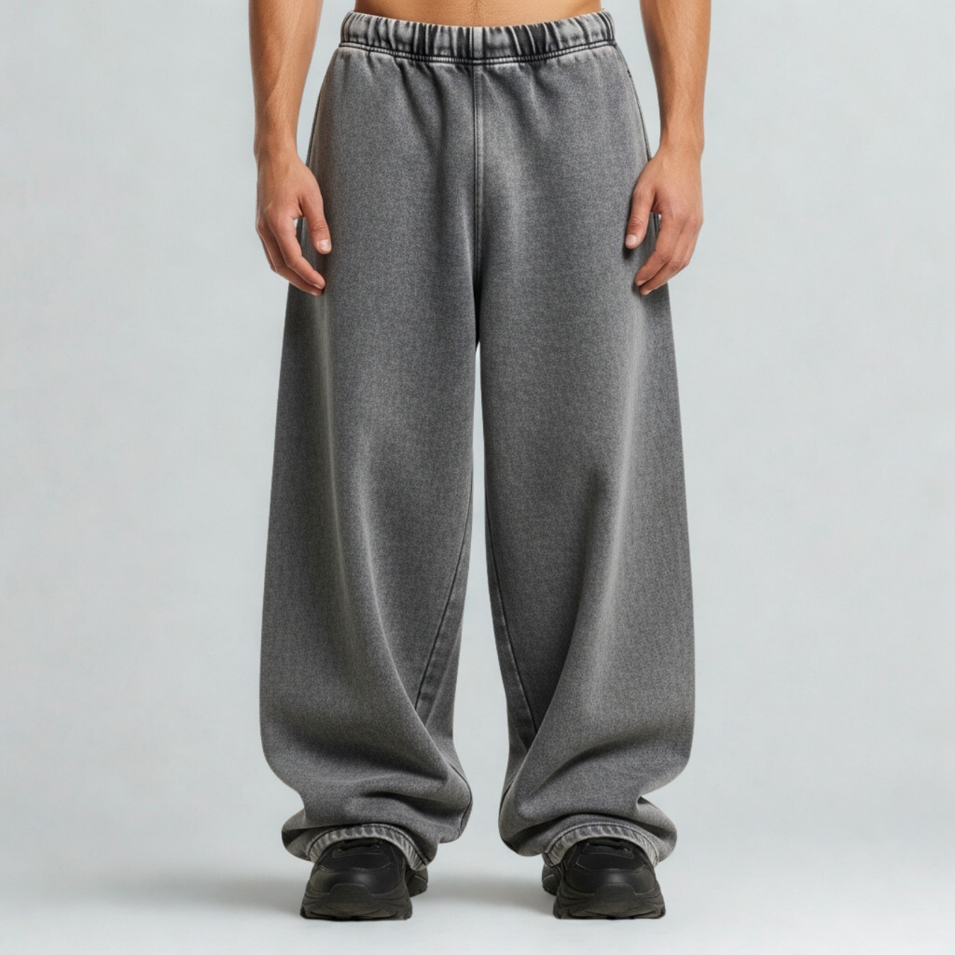 Washed Unisex Heavy Wide Leg Sweatpants - Grey