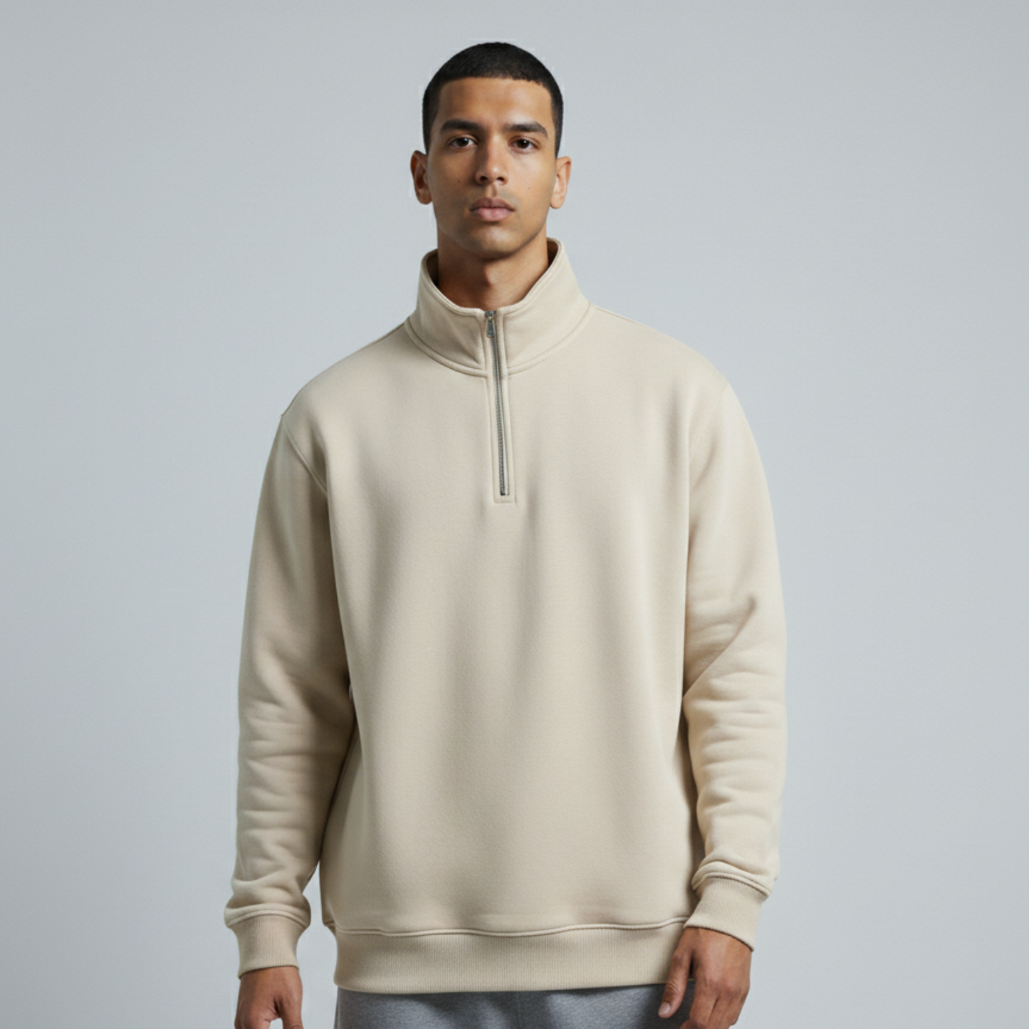 Beige Unisex Quarter Zip Sweatshirt