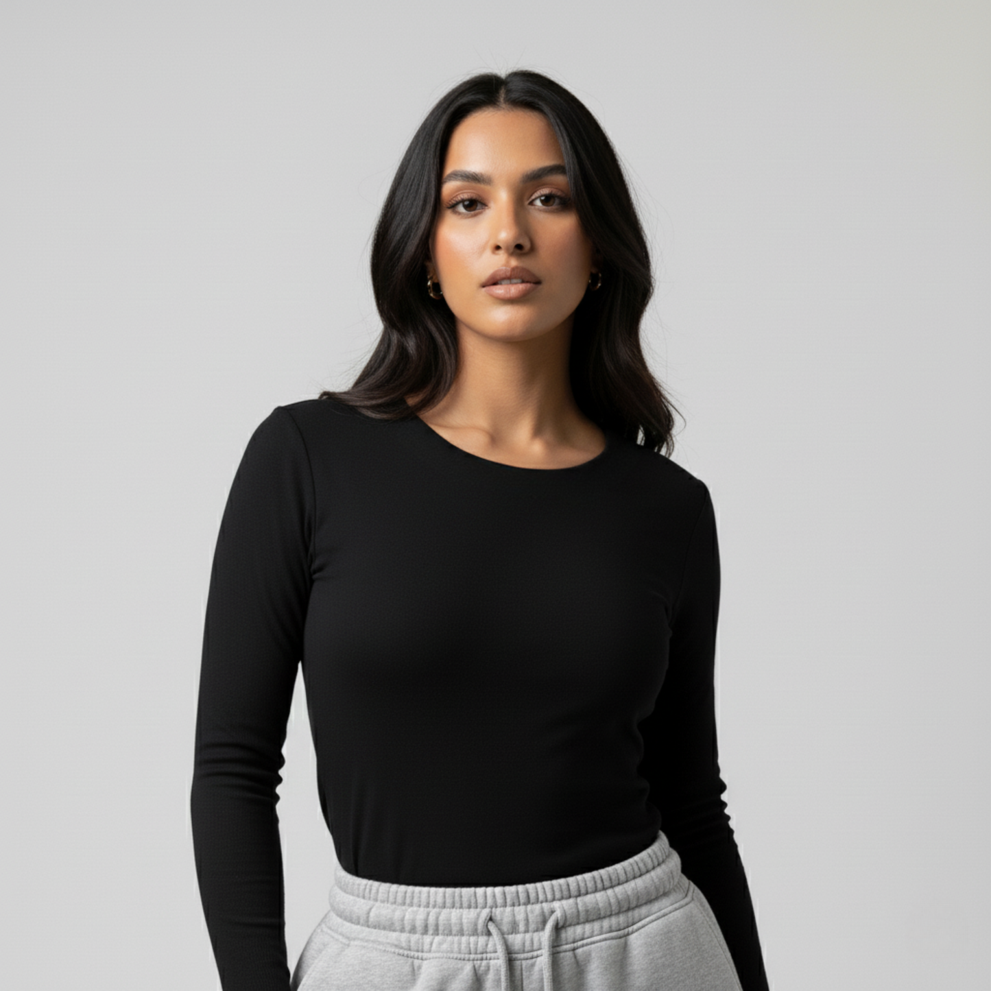 Black Round Neck Long Sleeve Women's Top