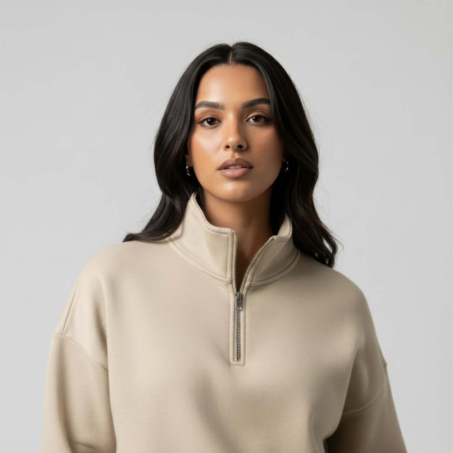 Beige Unisex Quarter Zip Sweatshirt