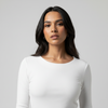 White Round Neck Long Sleeve Women's Top