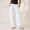 Linen Wide Leg Unisex Pants - Off-White